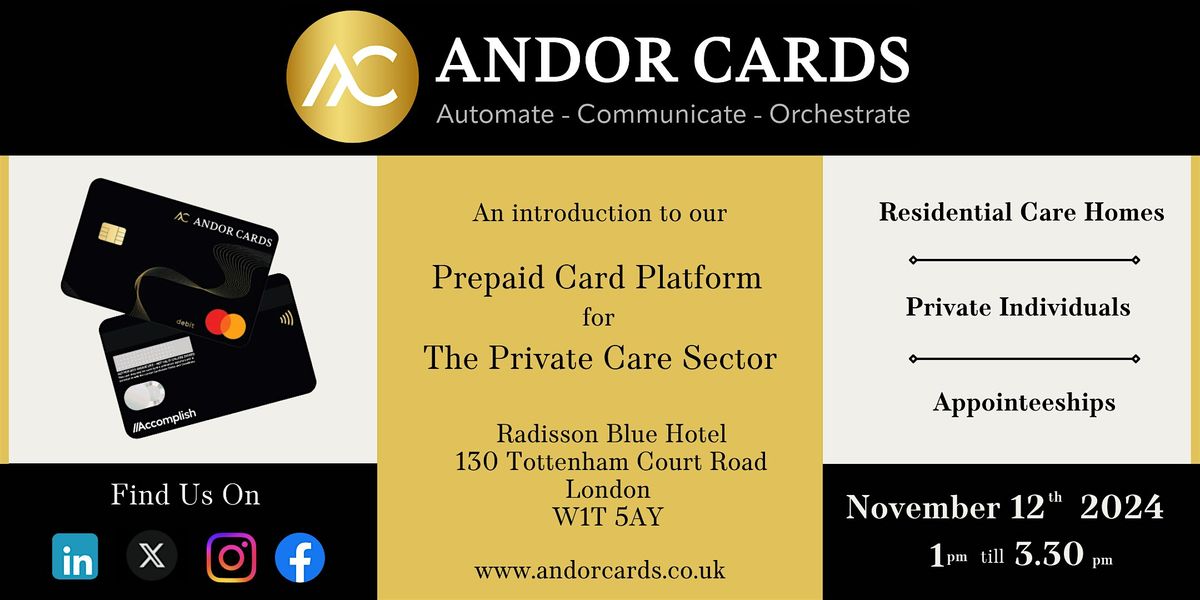 Andor Cards Prepaid Card Platform for Care Homes - London