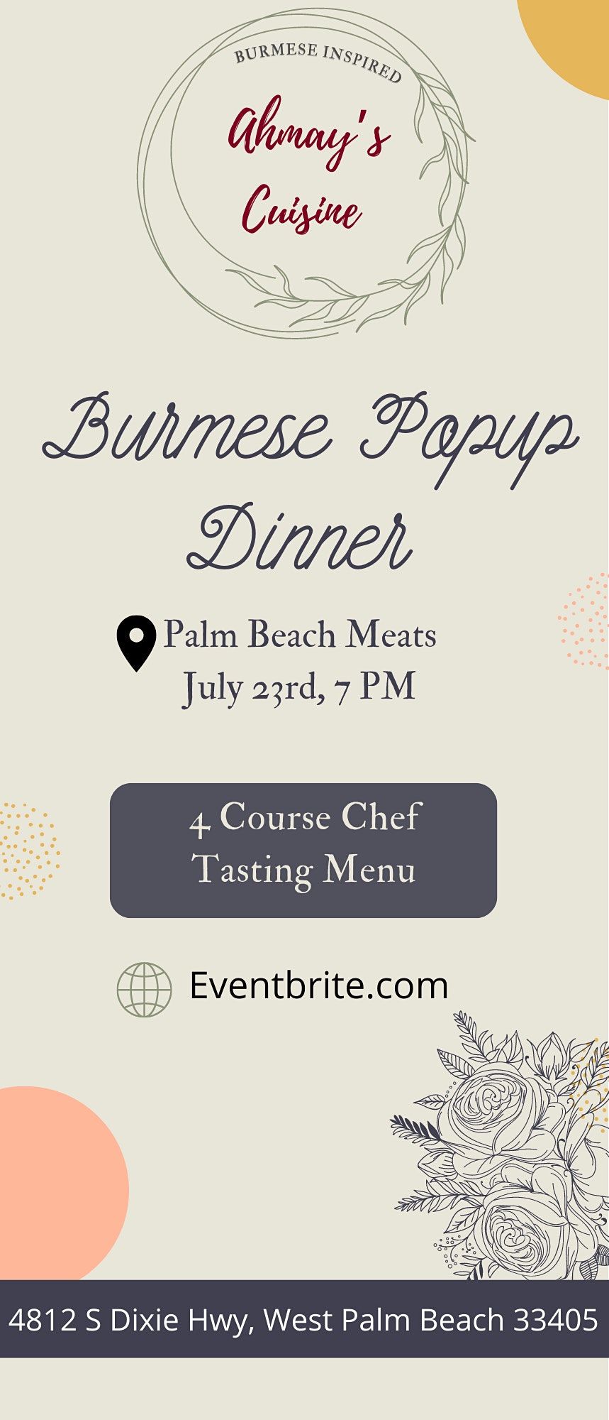 4 course Burmese inspired dinner at Palm Beach Meats, Palm Beach Meats