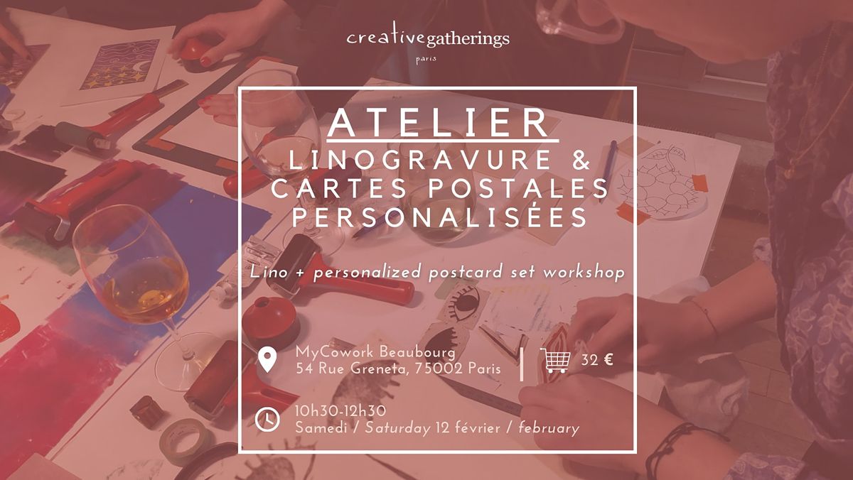 Lino + Personalized Postcard Set Workshop by Creative Gatherings Paris