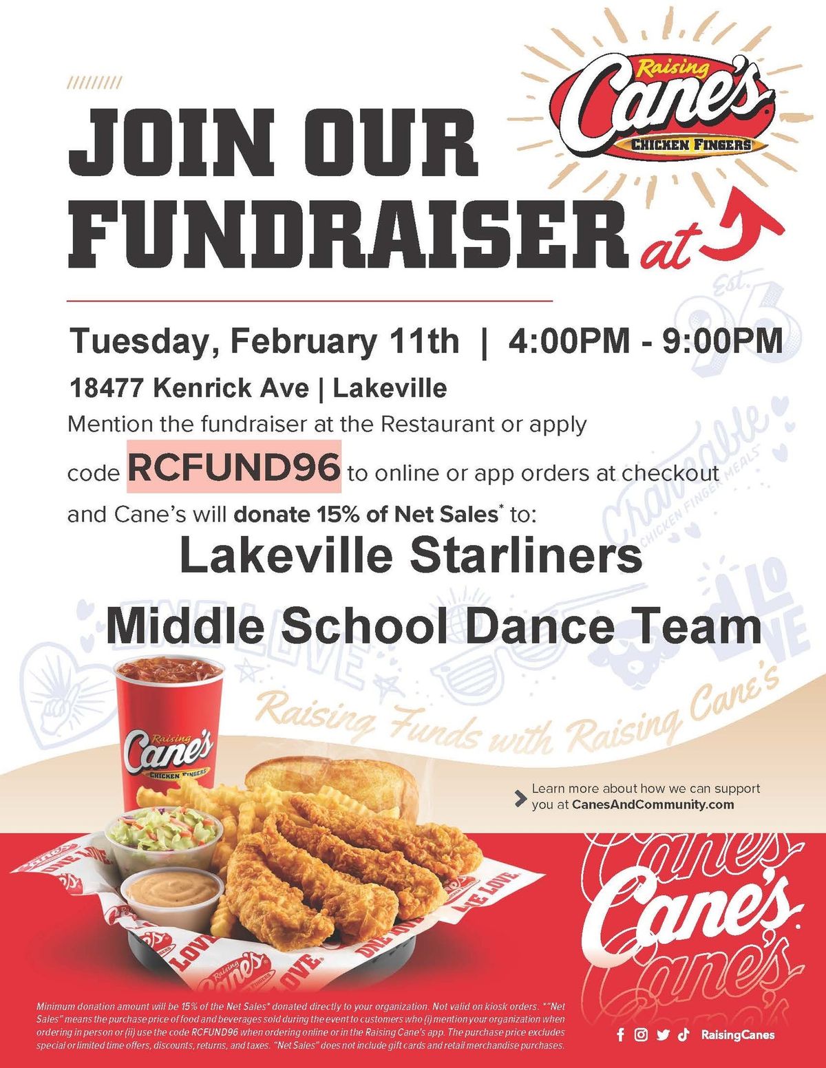 Lakeville Starliners Middle School Dance Team FUNDRAISER - Canes! 