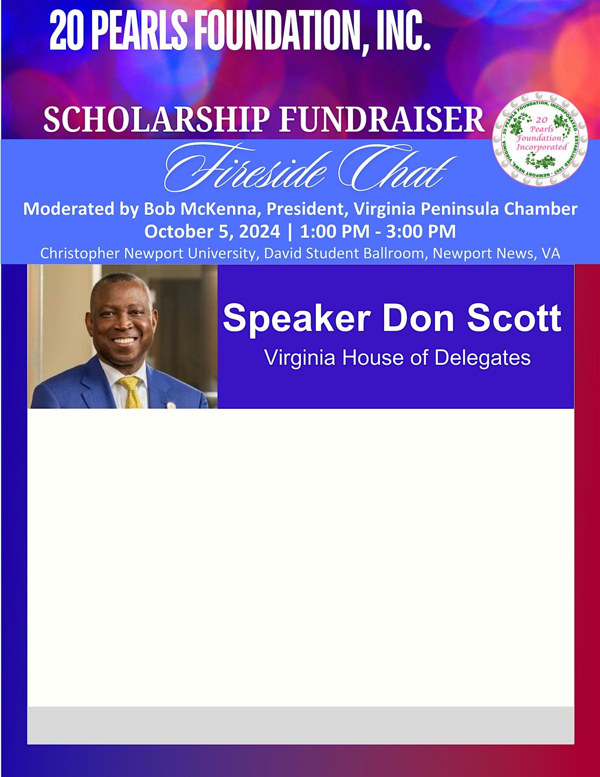 SCHOLARSHIP FUNDRAISER: Fireside Chat with Speaker Don Scott