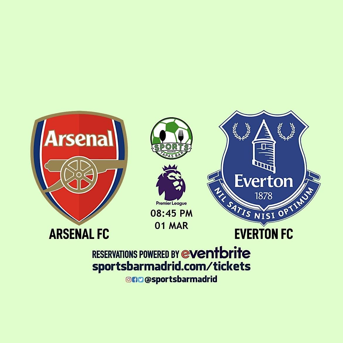 Arsenal v Everton Premier League Sports & Tapas Bar Madrid, Sports