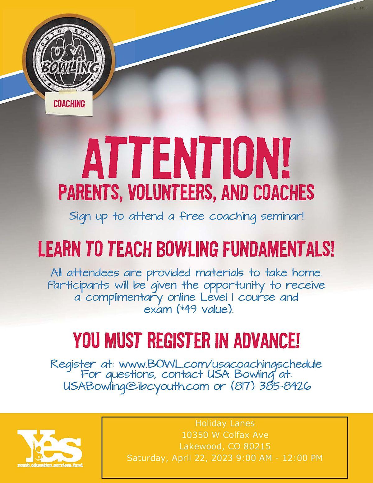 FREE USA Bowling Coaching Seminar - Holiday Lanes - Lakewood, CO