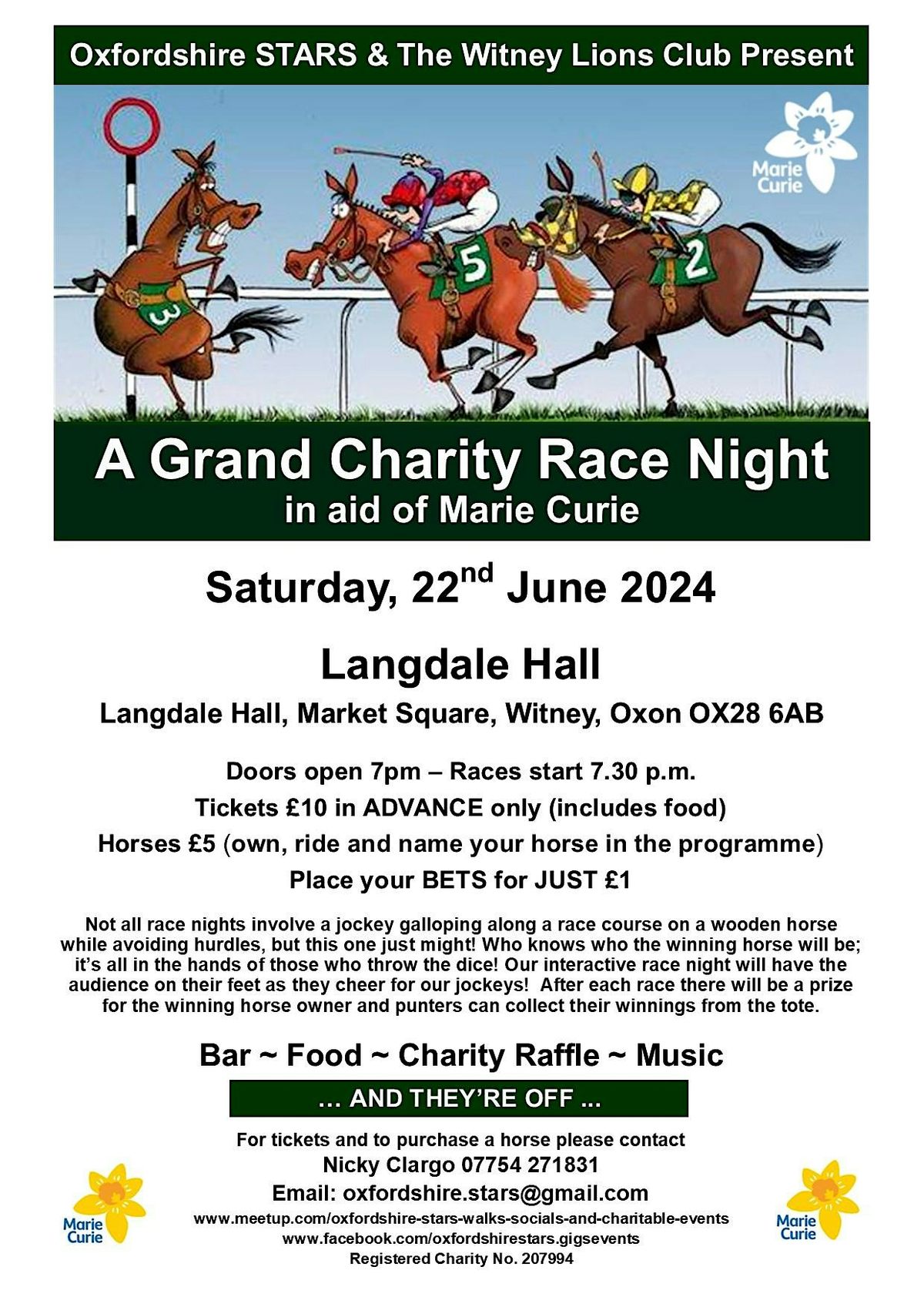 Charity Race Night in aid of Marie Curie, 22nd June 2024