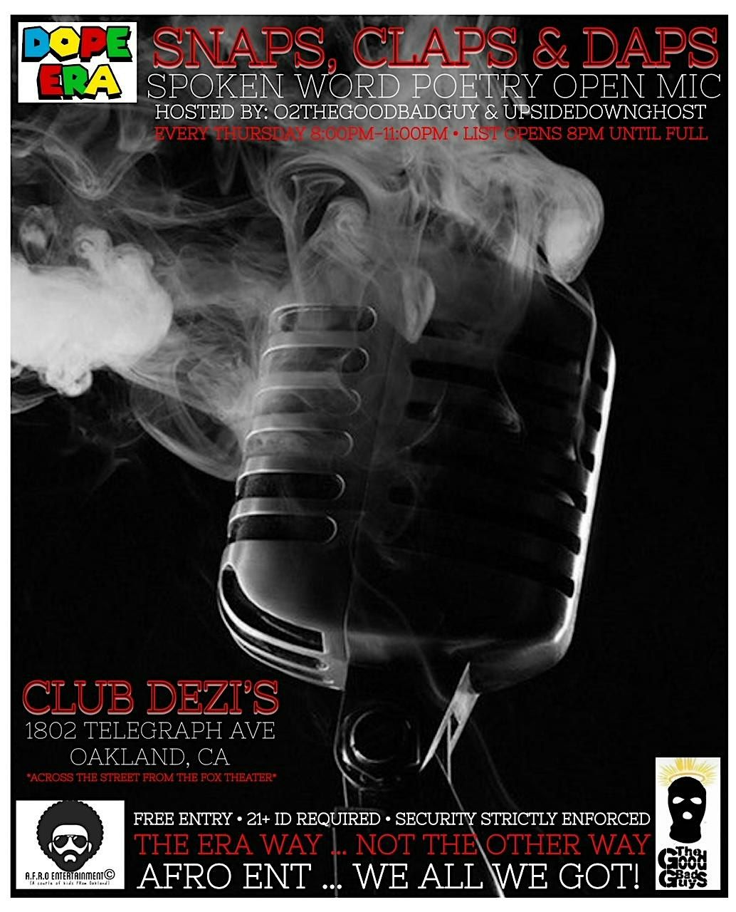 SNAPS, DAPS & CLAPS Spoken Word Poetry Open Mic!