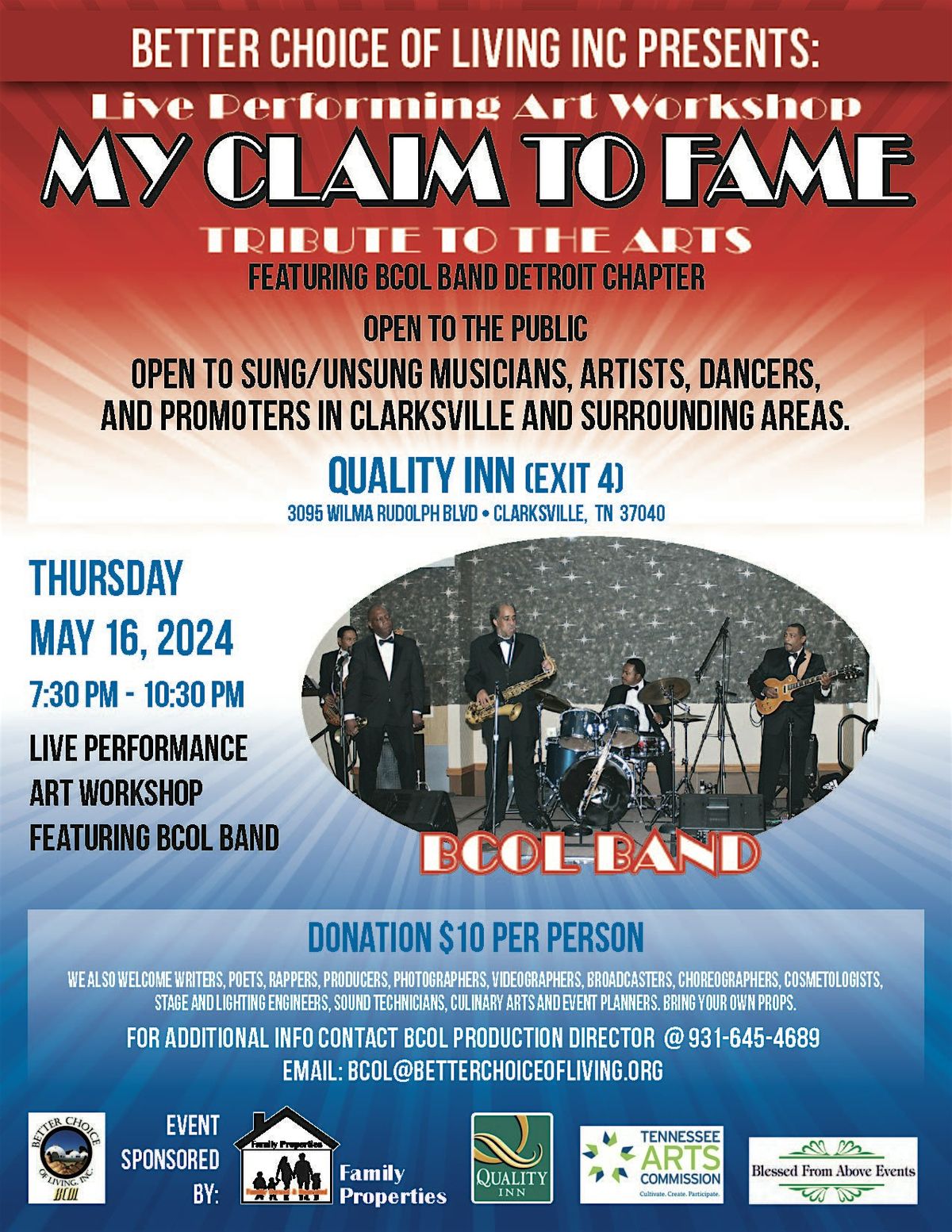 BCOL Presents:  Live Performing Art Workshop "My Claim to Fame"