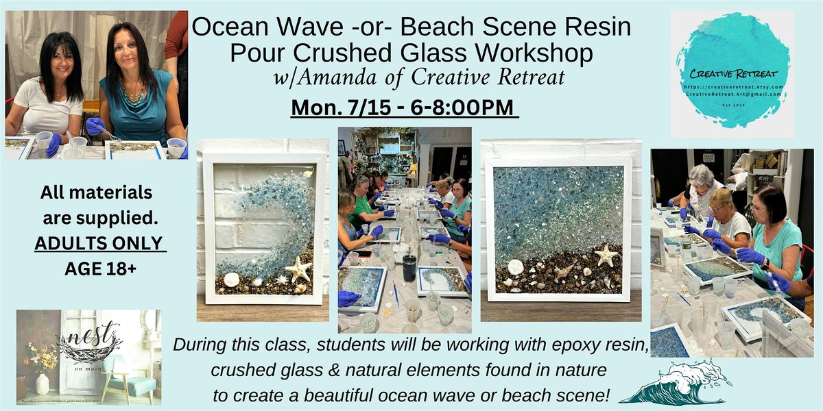 Ocean Wave-or-Beach Scene-Resin Pour Crushed Glass Workshop w\/Amanda