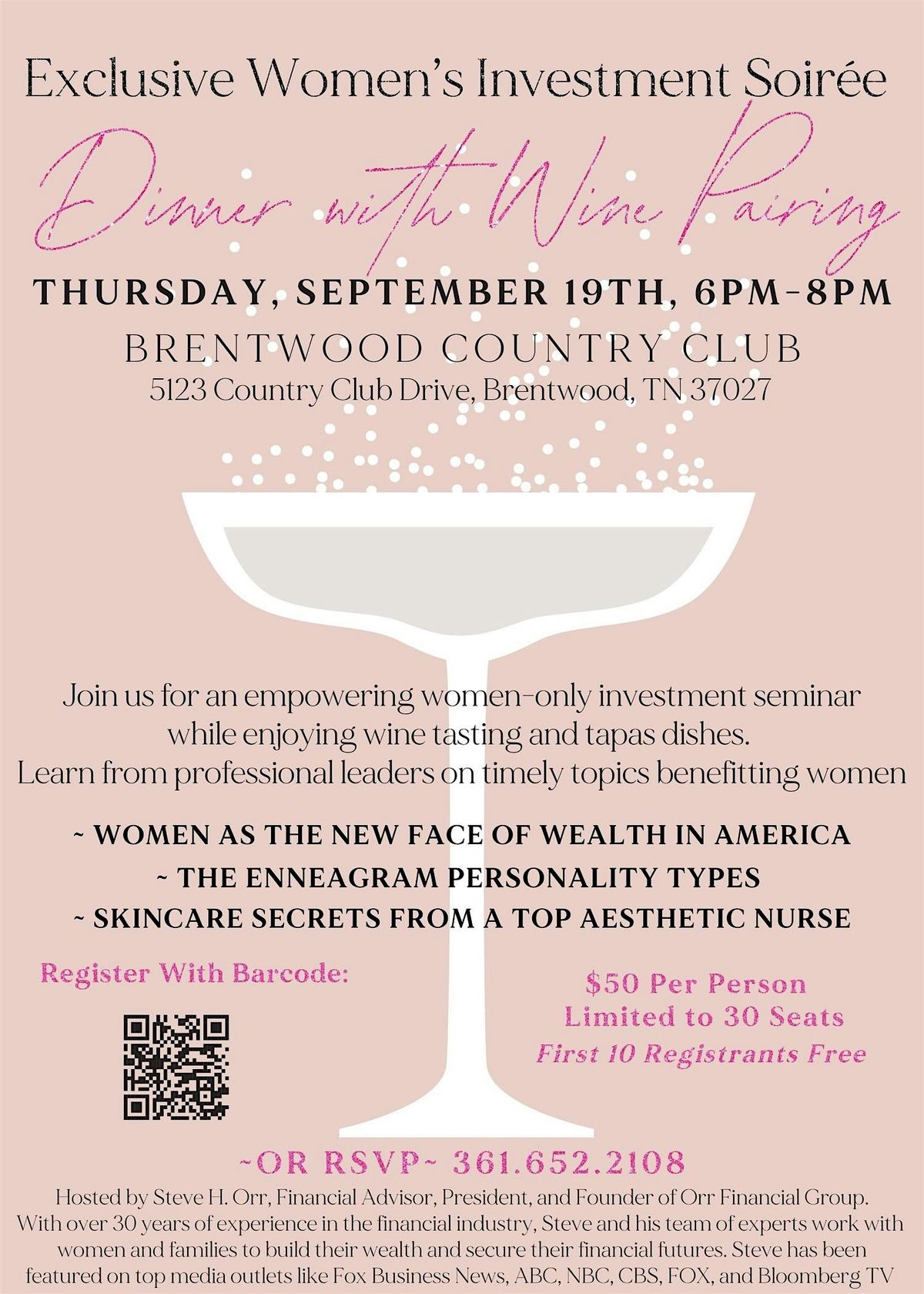 Exclusive Women's Investment Soiree: Dinner with Wine Pairing