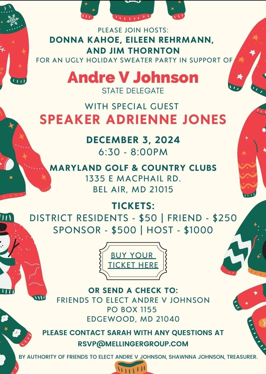 Ugly Christmas Sweater fundraiser for State Delegate Andre Johnson 