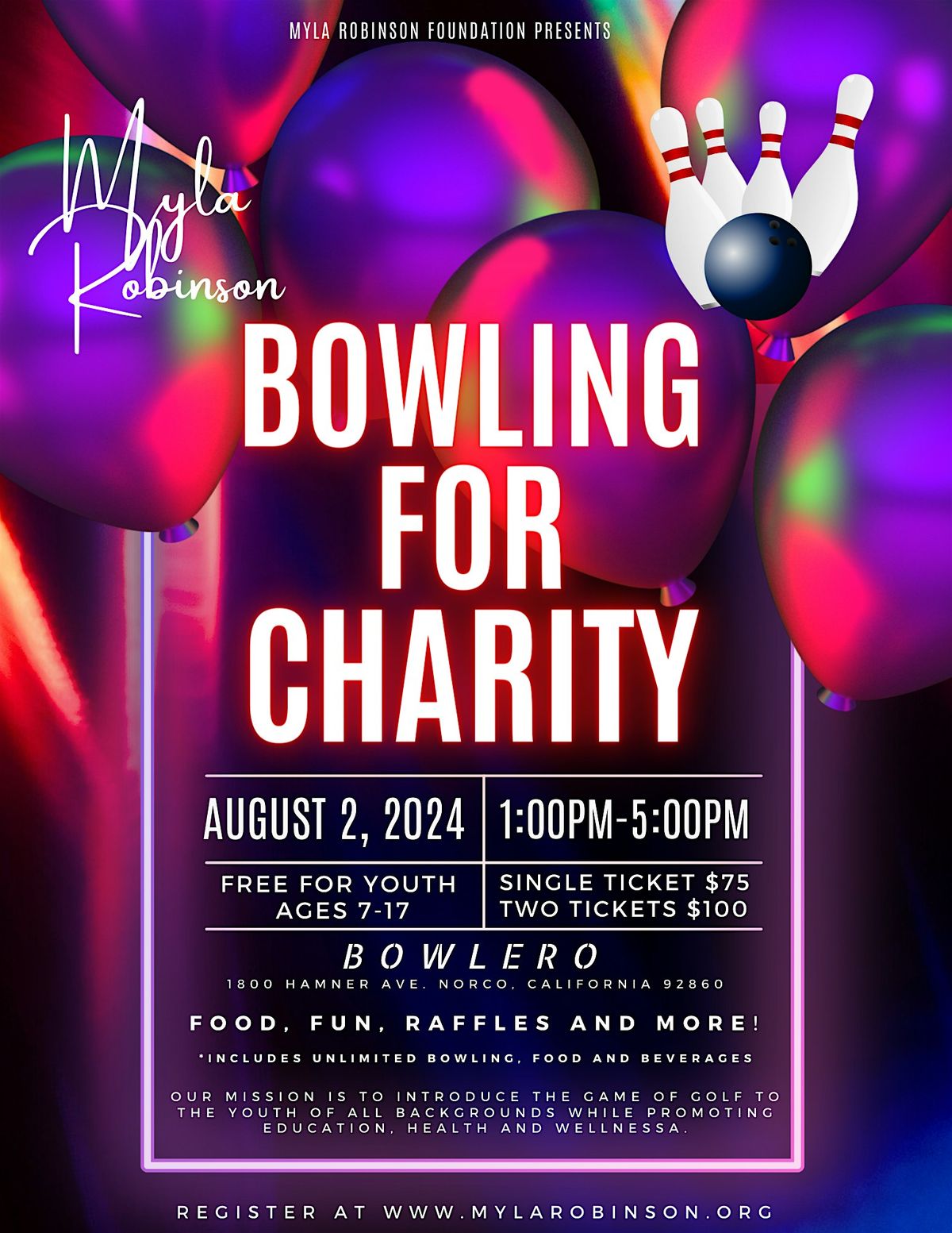 Myla Robinson Foundation Bowling for Charity