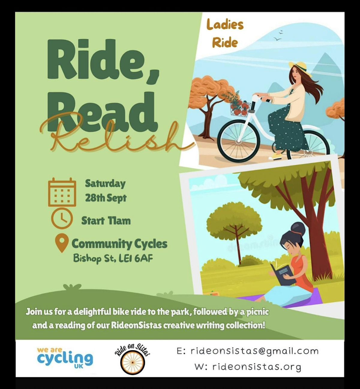 Ladies RIDE, READ & RELISH - Saturday 28th Sept - 11am