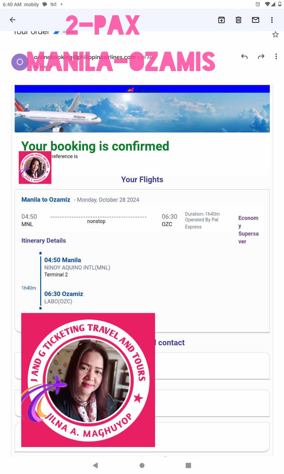 Successfully BOOKED&CONFIRMED Flights Manila to Ozamiz