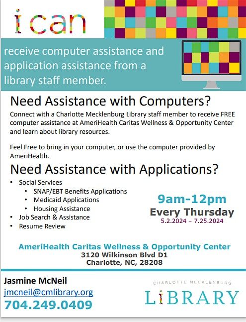 FREE Computer Lab Hours Presented by Charlotte Mecklenburg Library