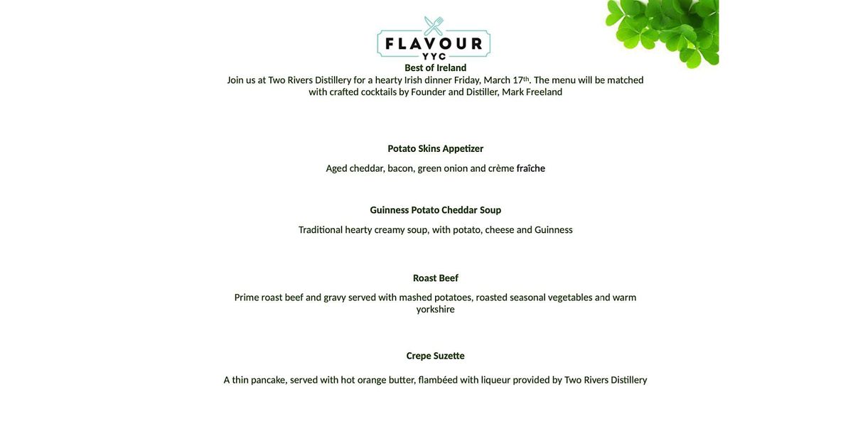 The Best of Ireland,  5 course dinner with spirit pairings.