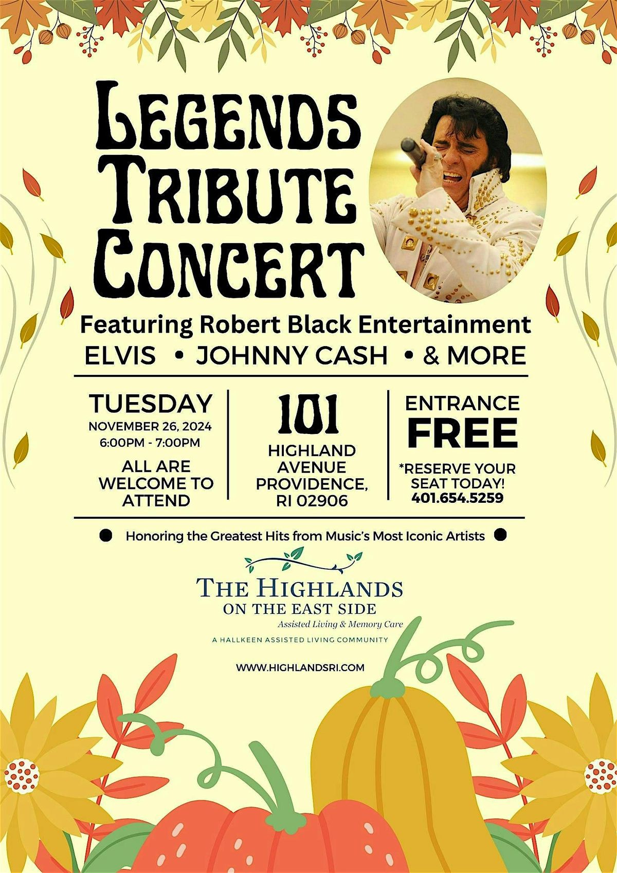 Legends Tour FREE Concert Featuring Robert Black Entertainment @ The Highlands on the East Side