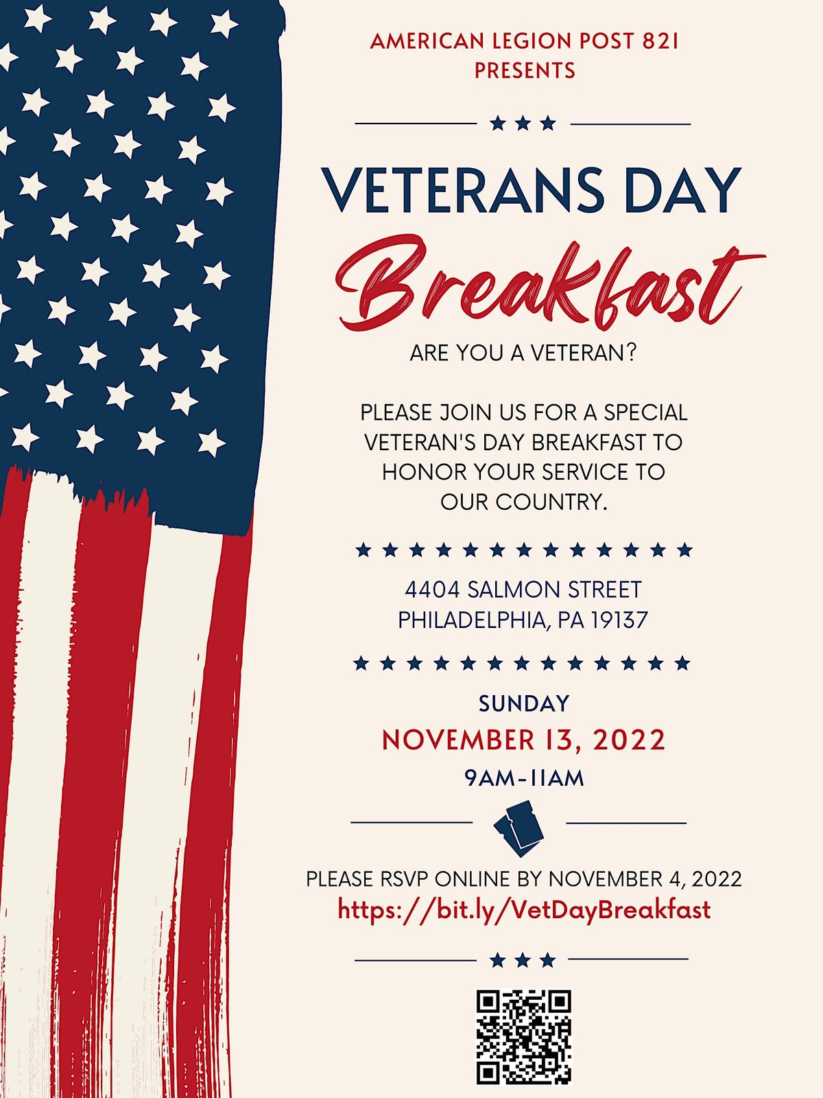 Veterans Day Breakfast, Bridesburg American Legion Post 821