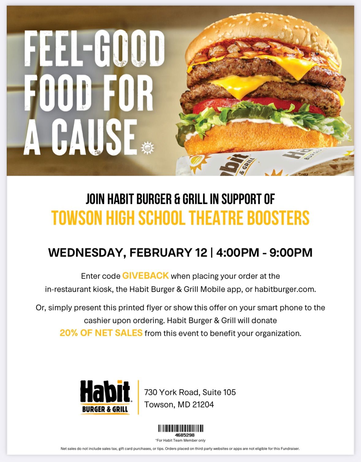 Habit Burger Fundraiser Night!