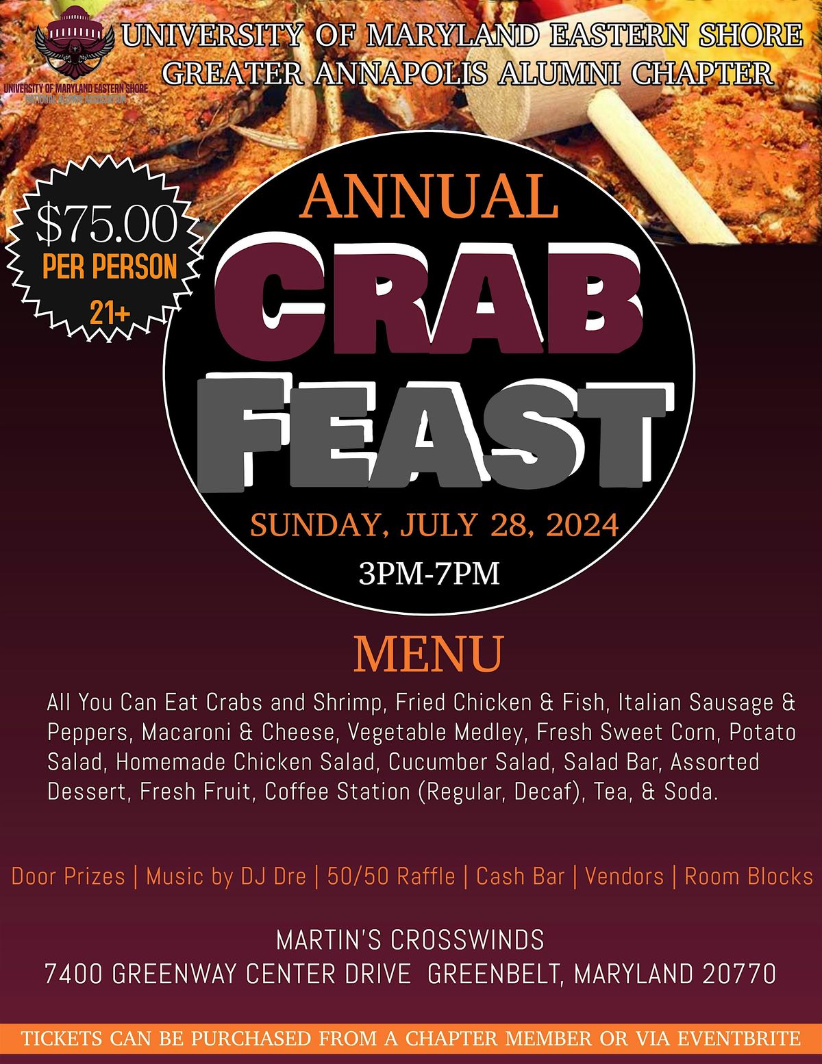UMES GAAC Annual Crab Feast, Martin's Crosswinds, Greenbelt, 28 July 2024