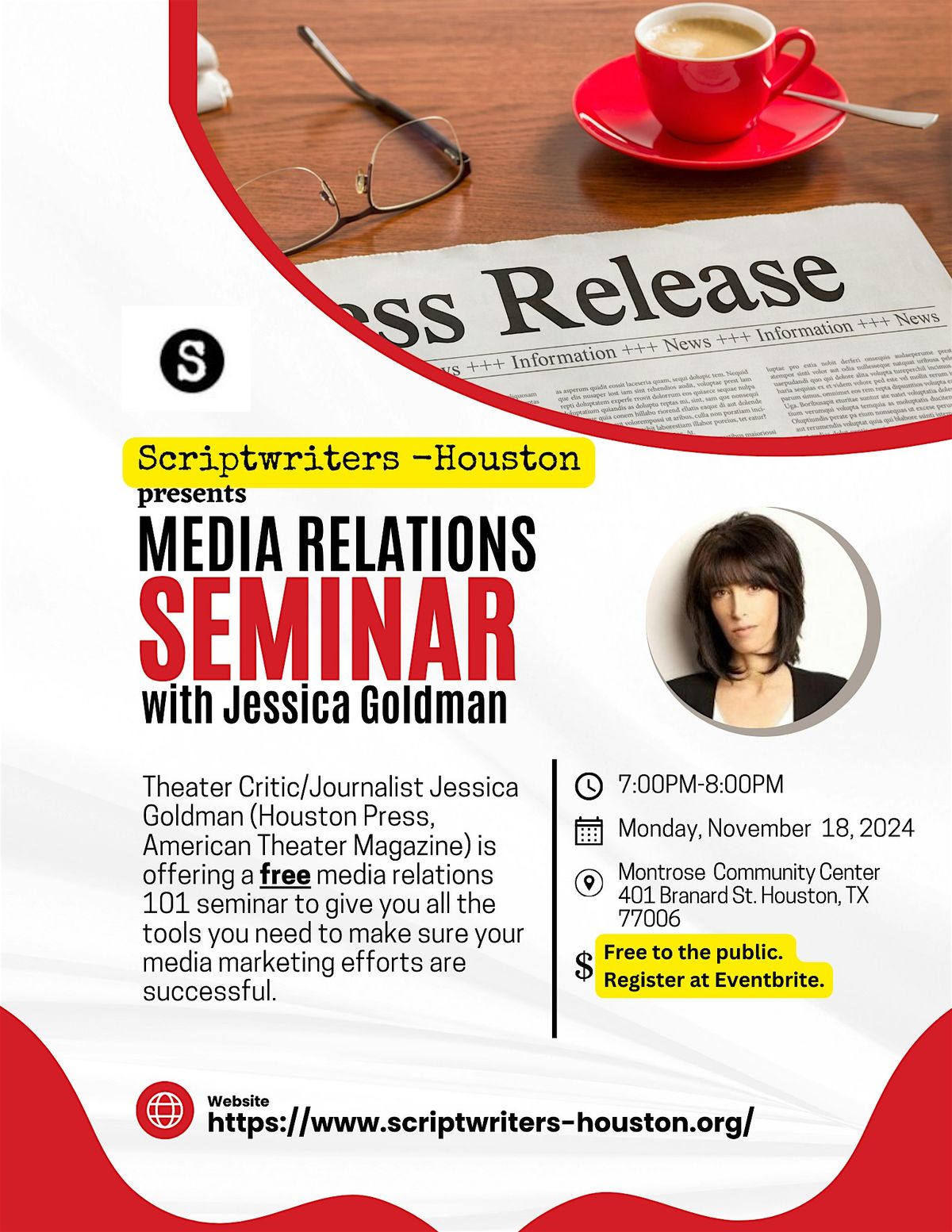 Scriptwriters- Houston presents Media Relations Seminar w\/ Jessica Goldman