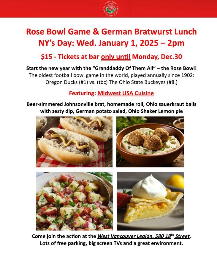 Rose Bowl Game & German Bratwurst Lunch