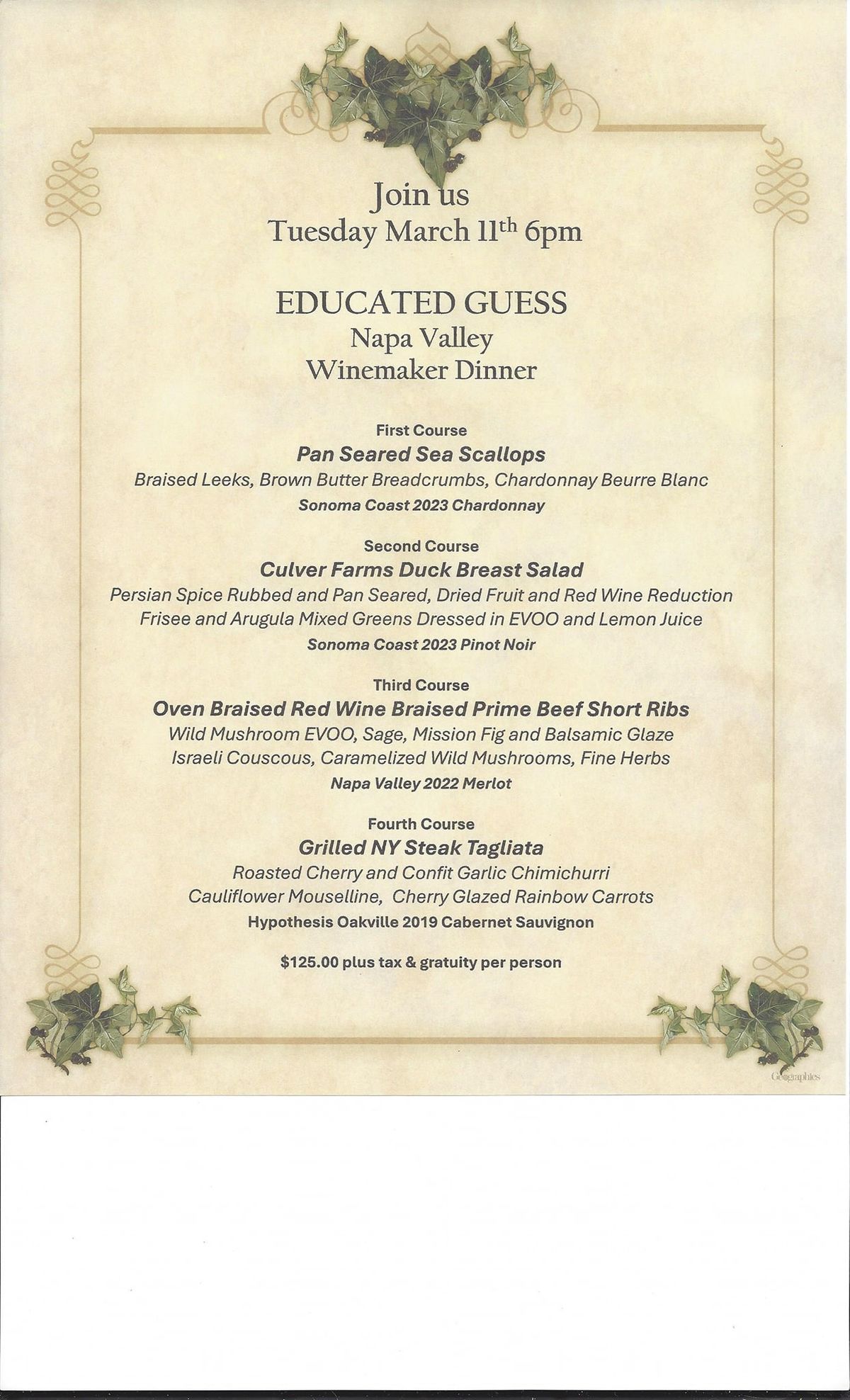 Educated Guess Winemaker Dinner