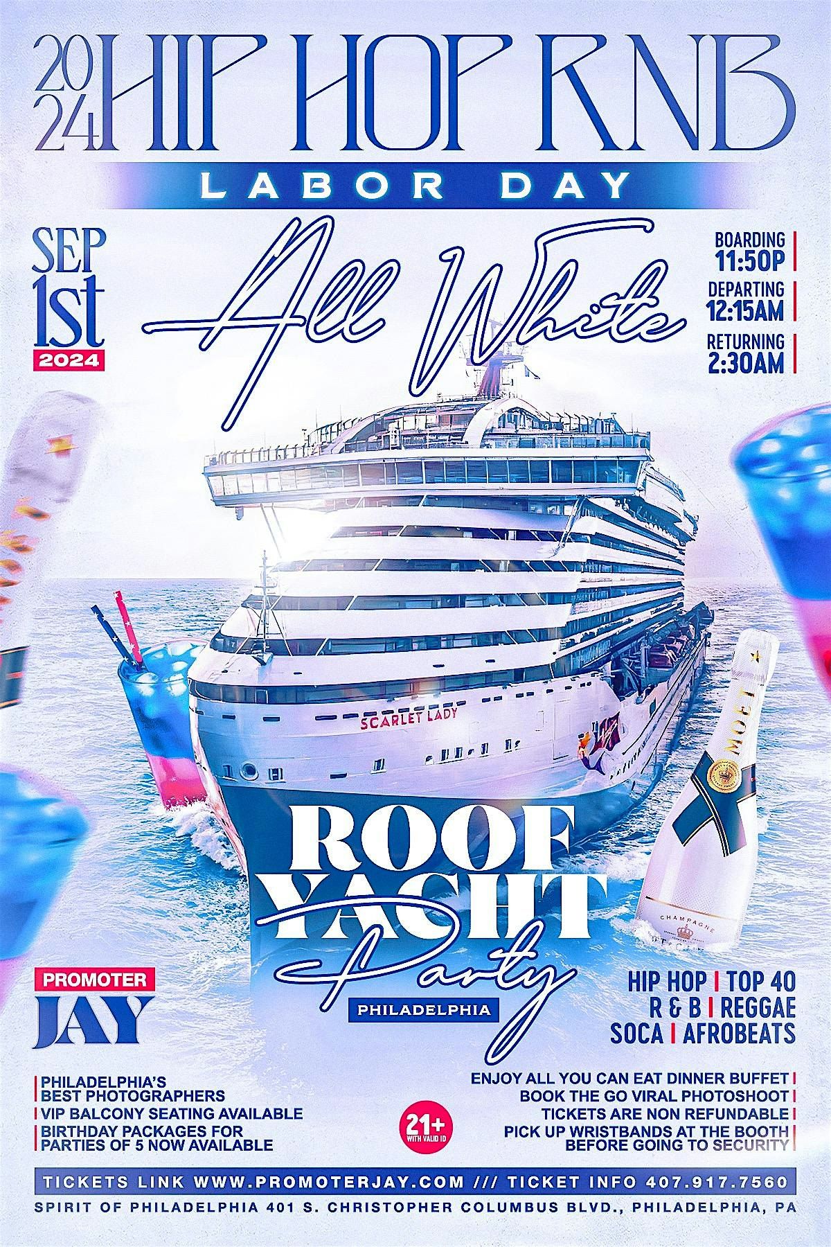 2024 Hip Hop RnB Labor Day All White Roof Yacht Party Philadelphia