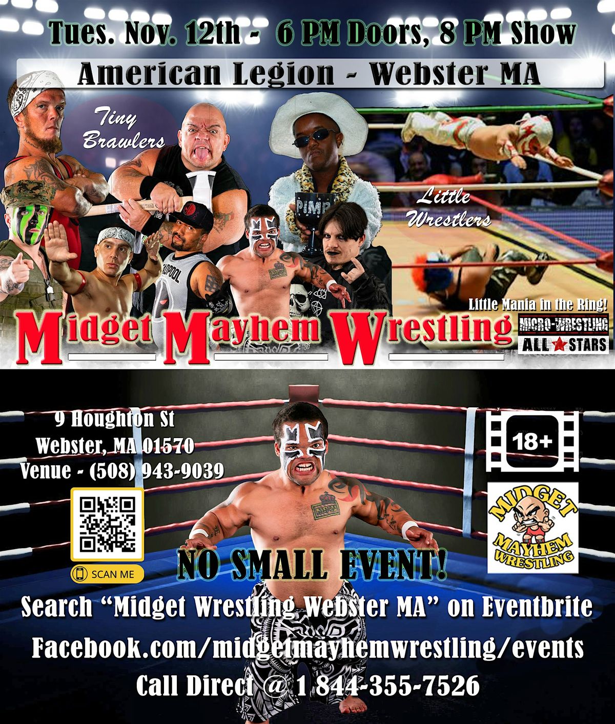 Midget Mayhem \/ Little Mania Wrestling Goes Wild!  Webster MA 18+