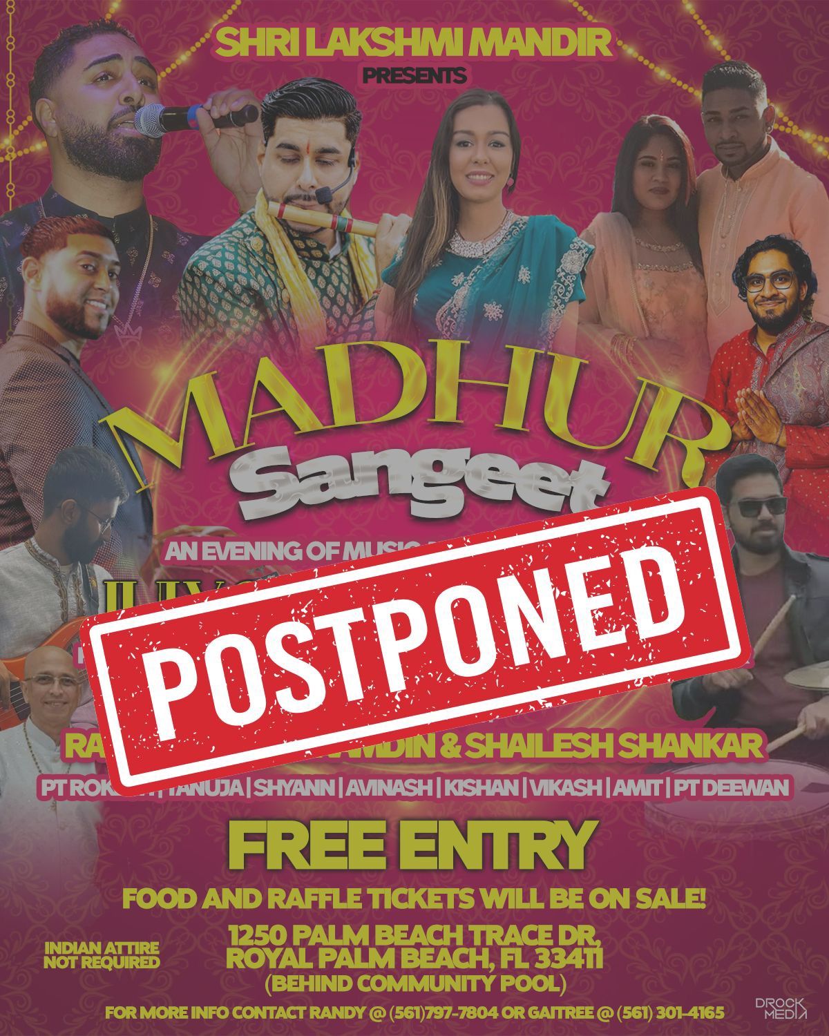 Shri Lakshmi Mandir Sangeet Fundraiser Postponed 