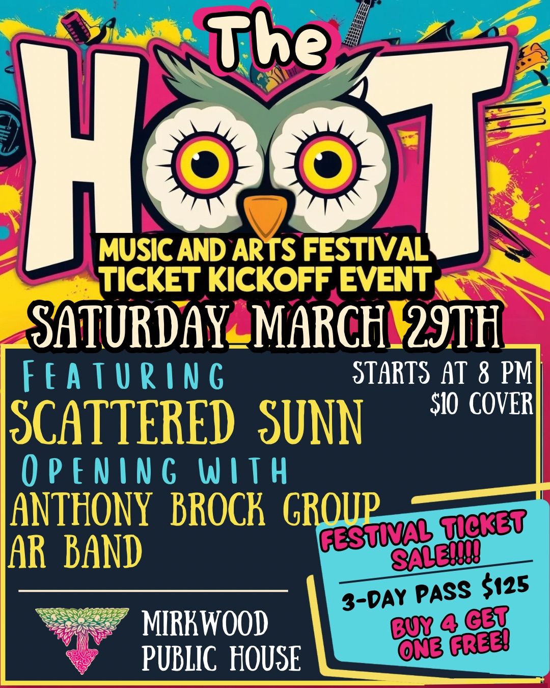 The HOOT Festival Ticket Prerelease Party w\/Scattered Sunn, Anthony Brock Group, and AR Band