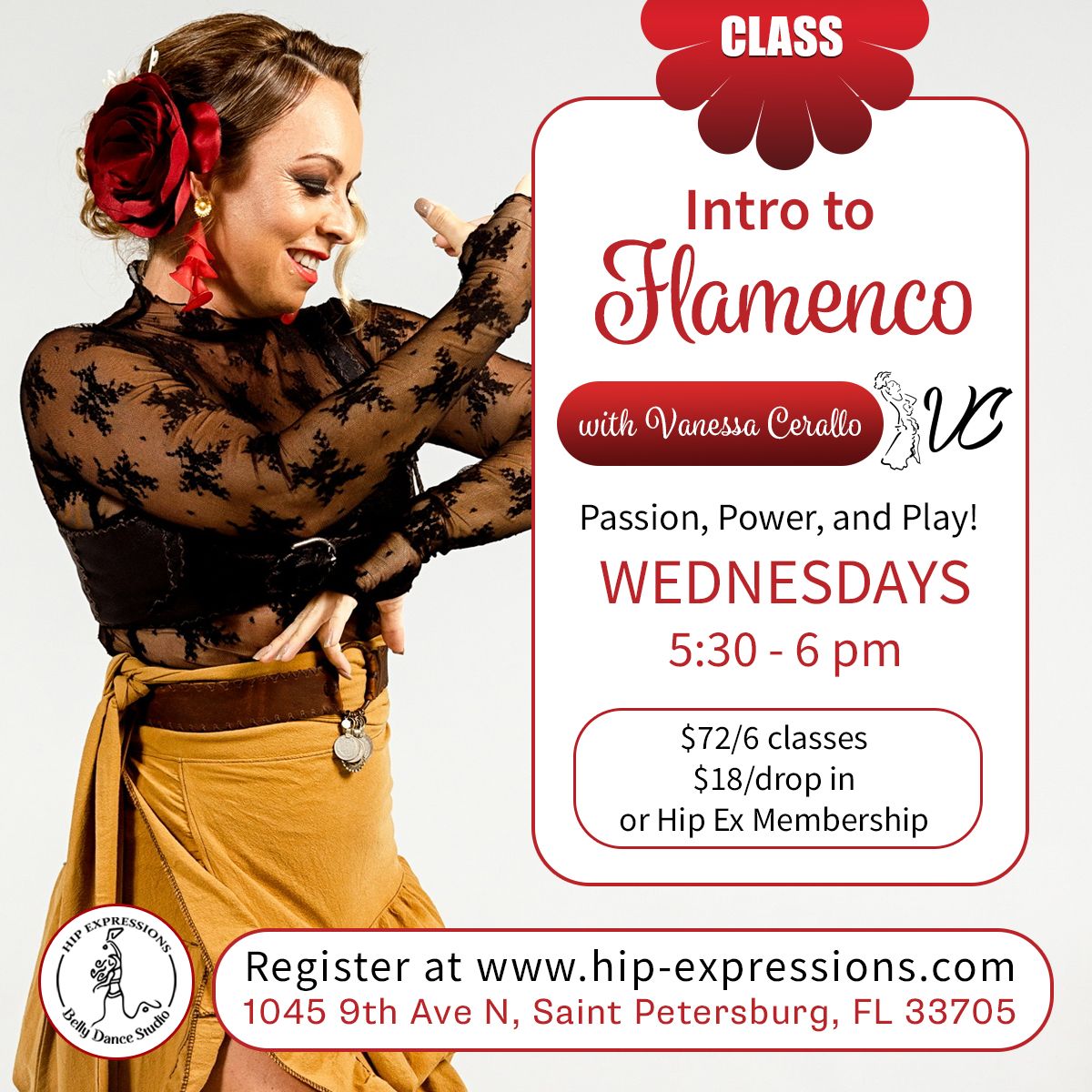Intro to Flamenco with Vanessa Cerallo | Wednesdays at 5:30 pm | Hip Expressions