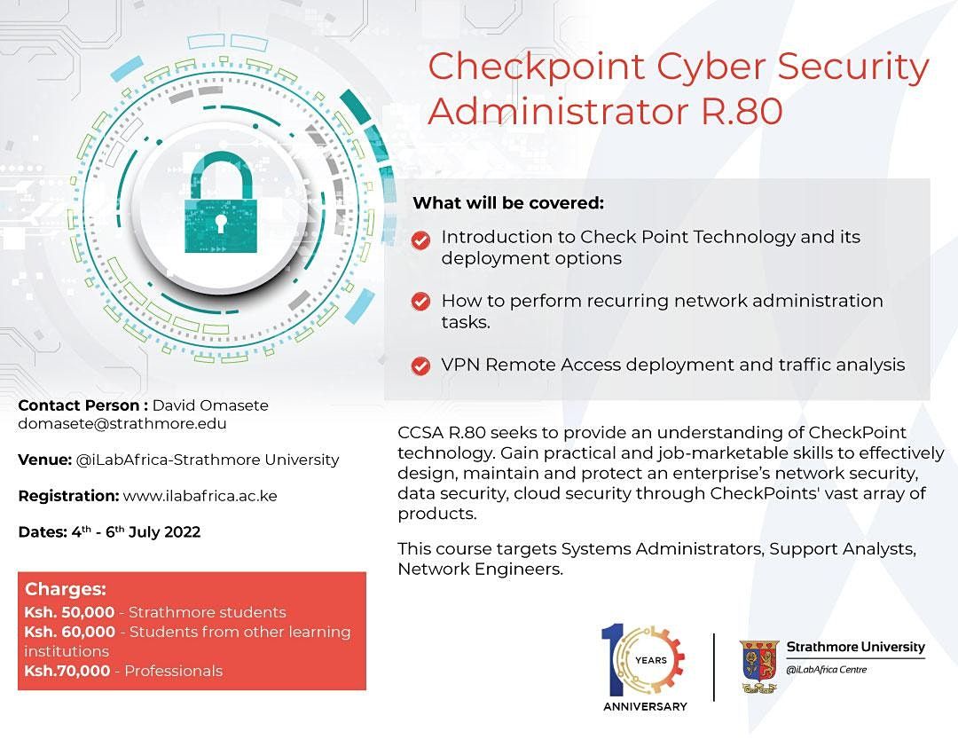 Checkpoint Course Checkpoint Cyber Security Academy (CCSA 8.0), @iLabAfrica, Nairobi, 4 ...