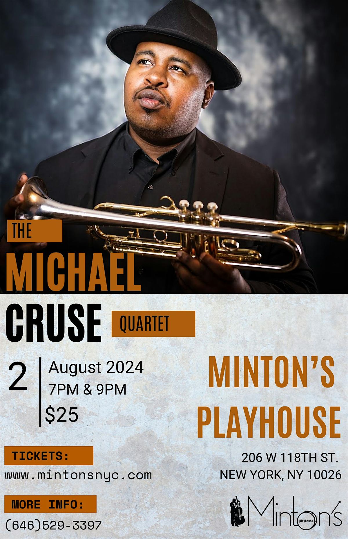 Fri. 08\/02: The Michael Cruse Quartet at Minton's Playhouse NYC.