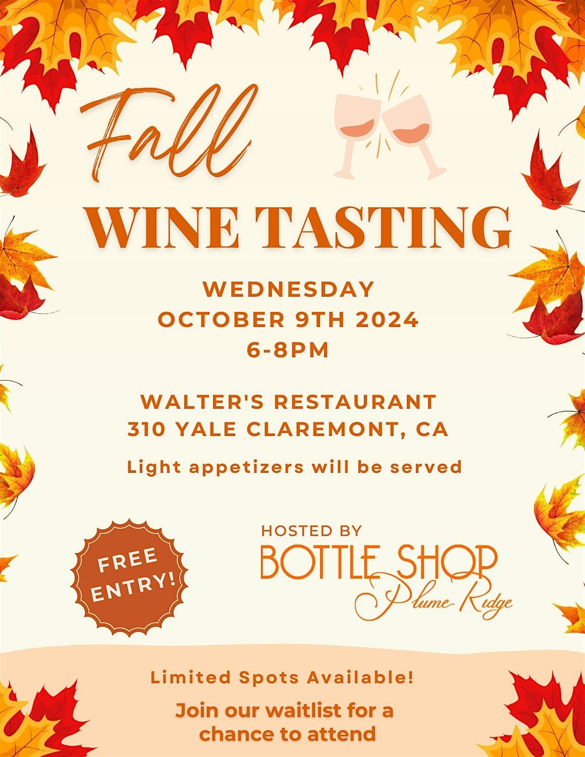 Fall Wine Tasting with Plume Ridge Bottle Shop