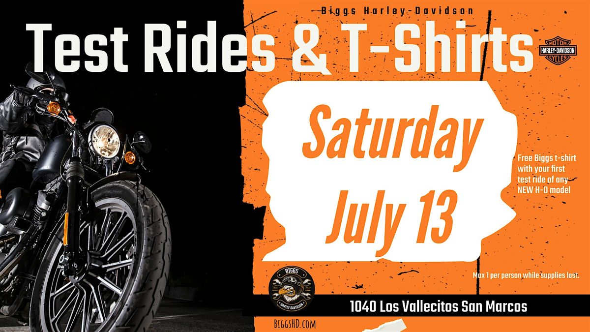 Test Rides and T-Shirts TNT at Biggs Harley-Davidson in San Marcos