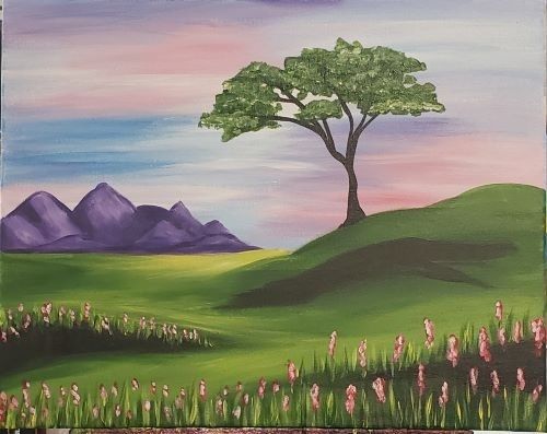 Blossoming Meadow paint and sip painting event at Back Forty Texas BBQ in Roseville.