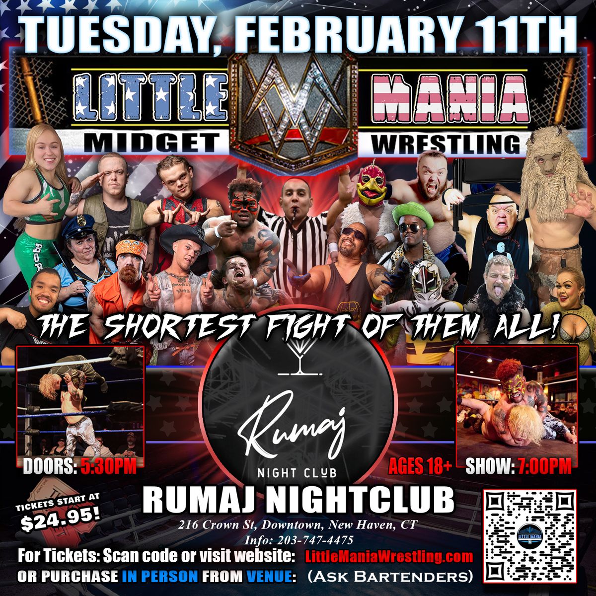 New Haven, CT - Midget Wrestling All * Stars @Rumaj Nightclub "The Shortest Fight of Them All!"