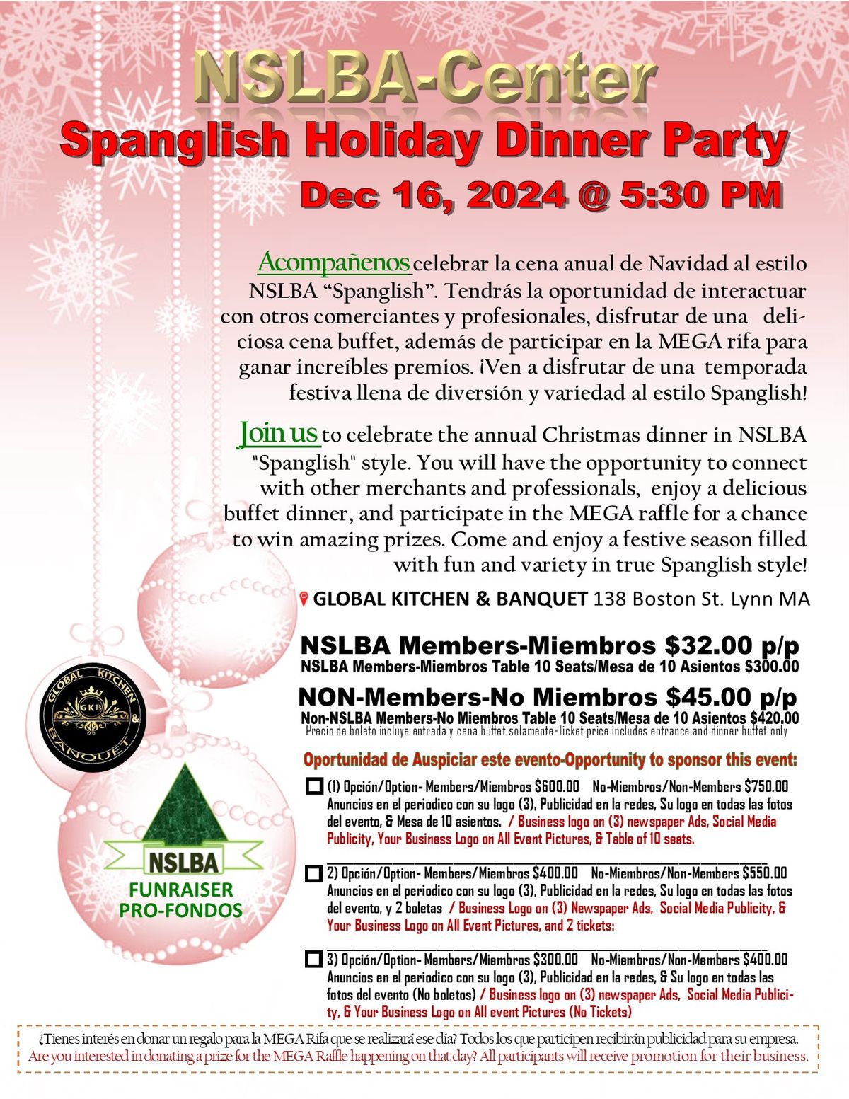 NSLBA-CENTER SPANGLISH HOLIDAY DINNER PARTY