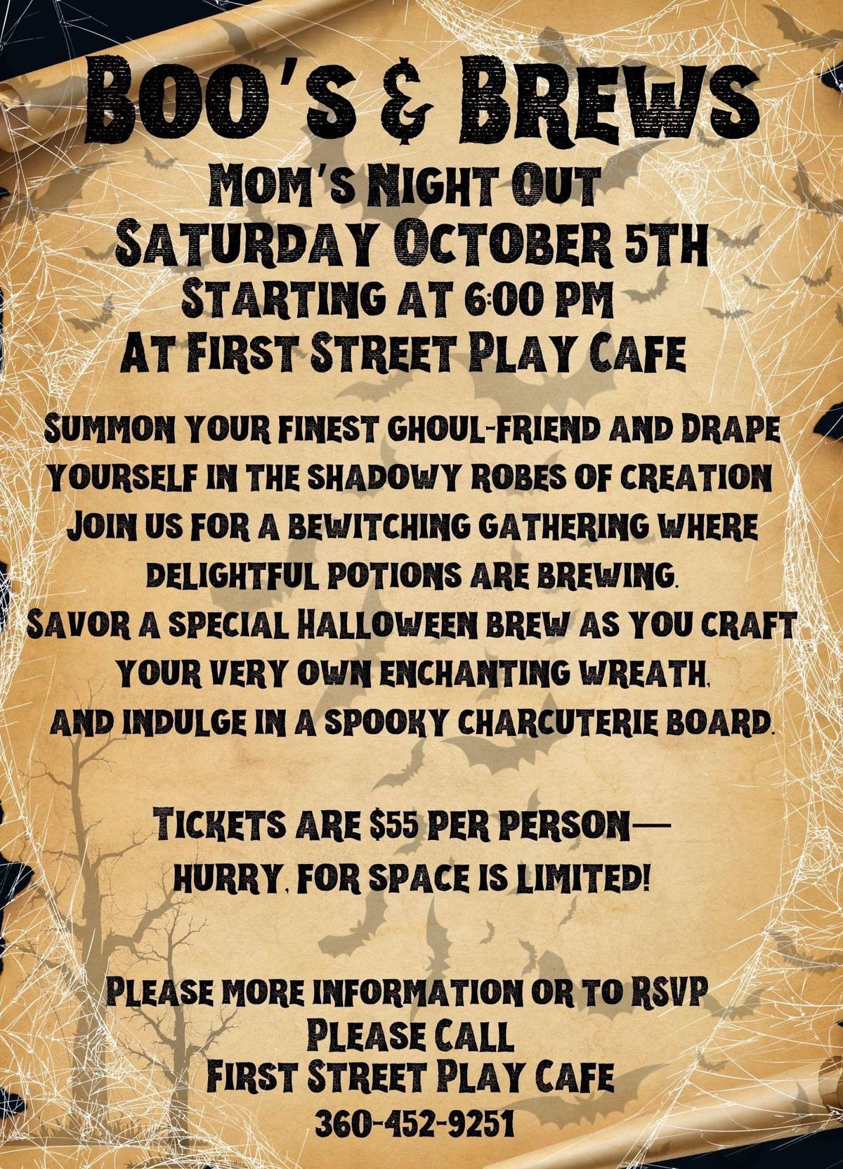 SPOOKY EVENT...Play Cafe by day, Boos and Brews by night