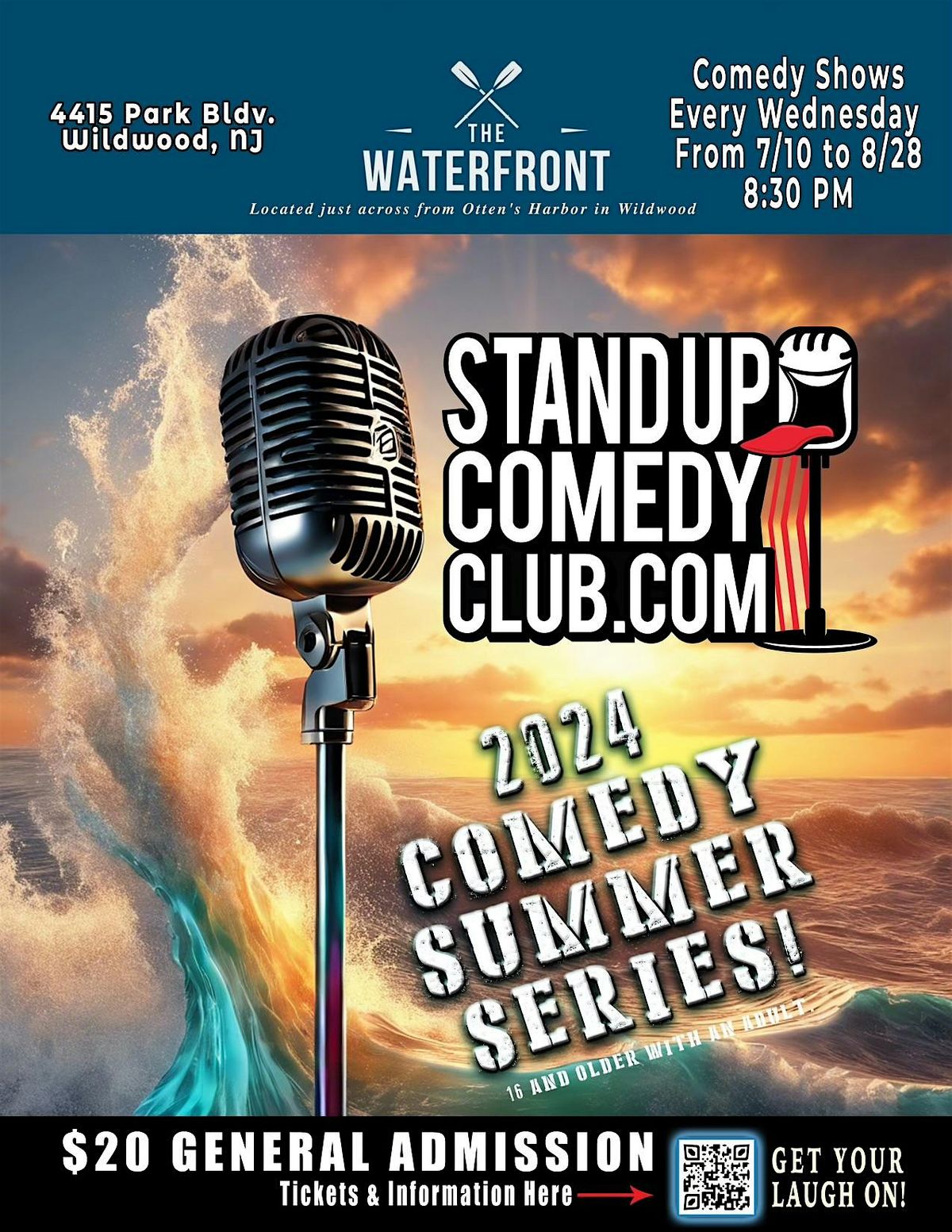 Comedy Every Wed in Wildwood NJ at The Waterfront. 8:30 pm