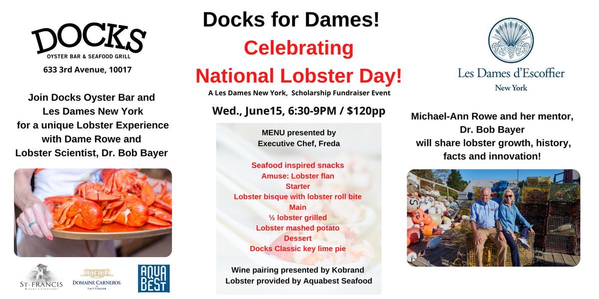 Les Dames NY Scholarship Fundraiser: National Lobster Day Dinner at Docks