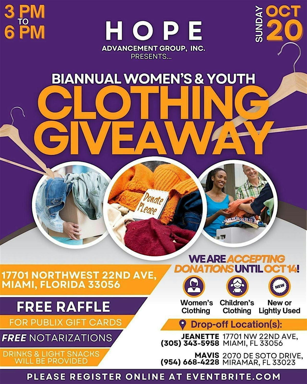 H.O.P.E.'s Bi-Annual Free Community Clothing Giveaway and More!