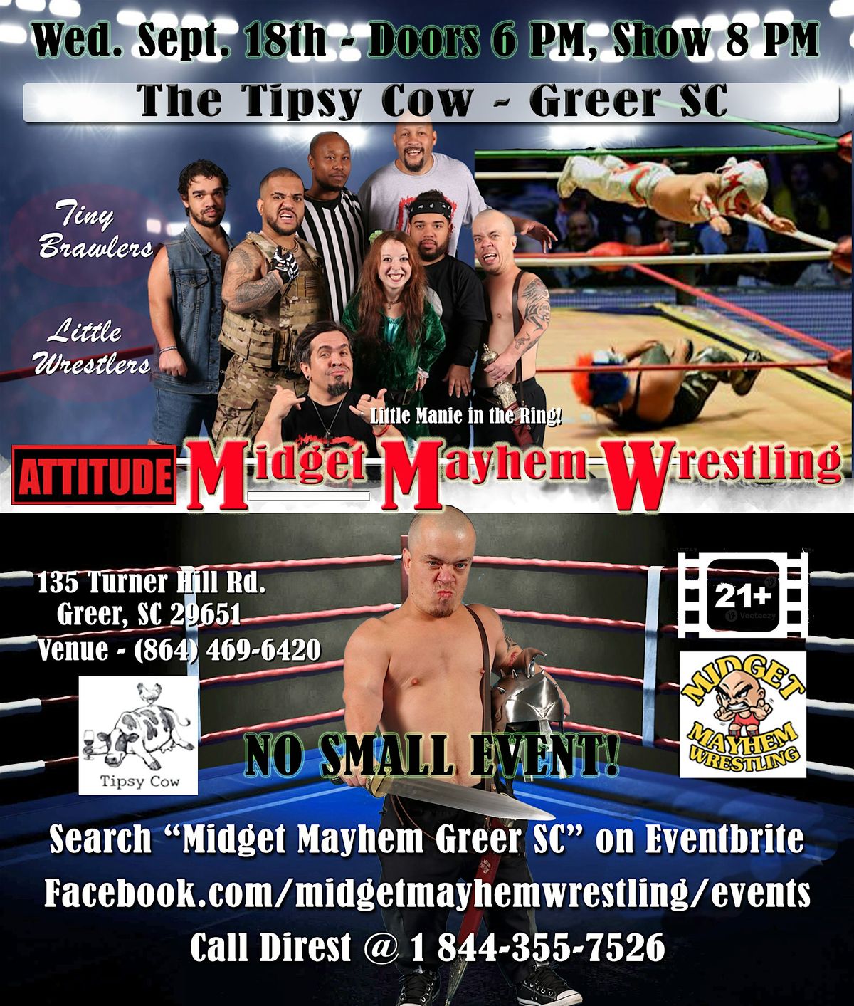 Miget Ringer Midget Mayhem Wrestling Rips Through the Ring! Greer SC 21+, 135 Turner ...
