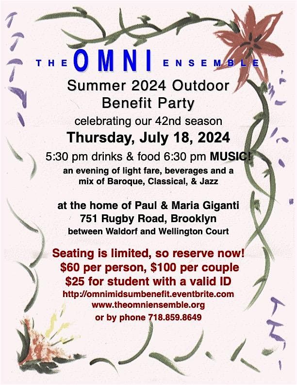 The OMNI Ensemble Summer 2024 Outdoor Benefit Party