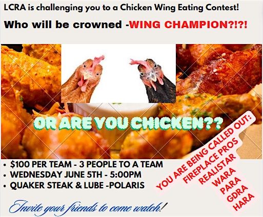 LCRA challenges you all to a wing eating contest!!