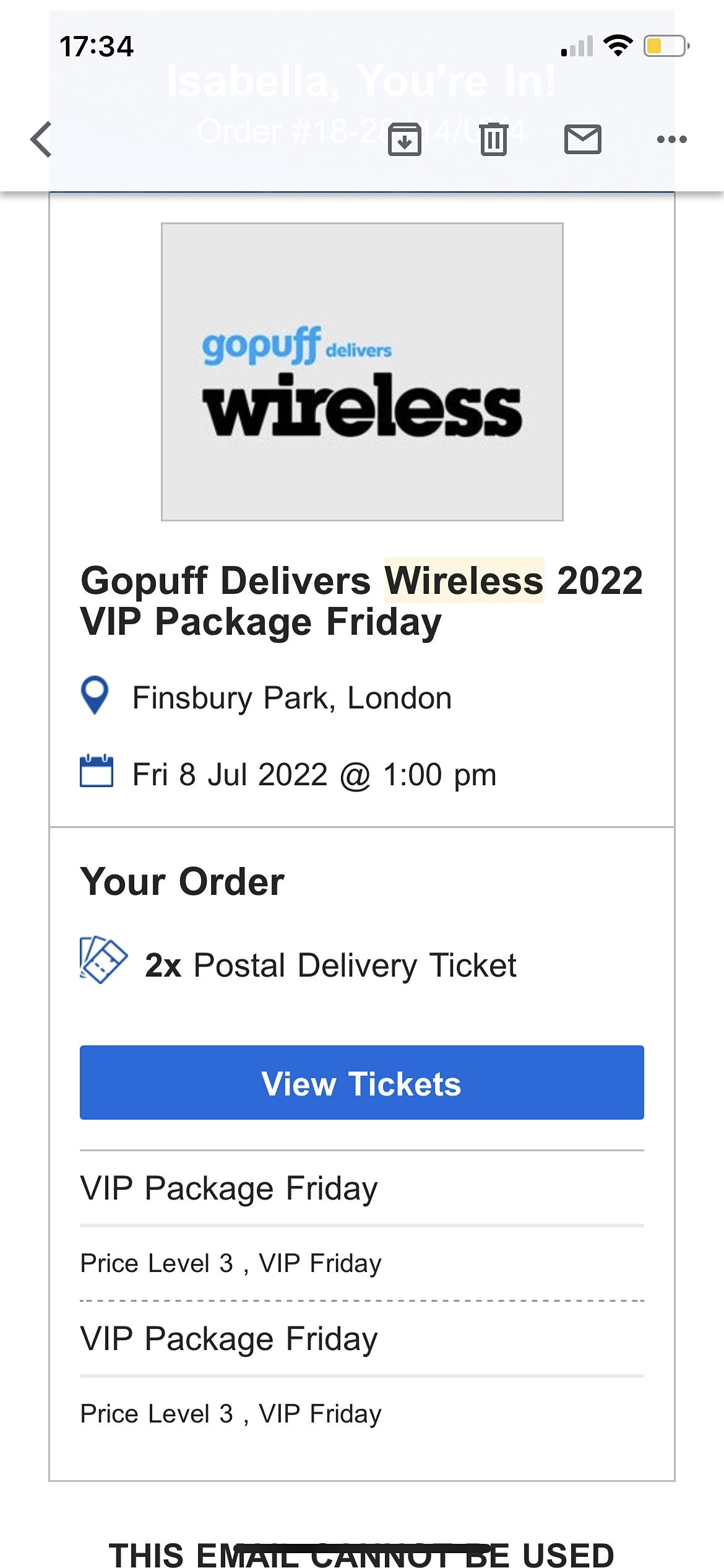 WIRELESS FINSBURYS PARK FRIDAY\/SATURDAY VIP