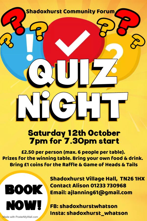 Quiz Night - Shadoxhurst Village Hall