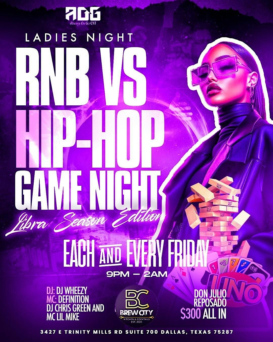 AOG PRESENTS-Hip Hop Vs RnB Adult Game Night + Happy Hour + Ladies Night