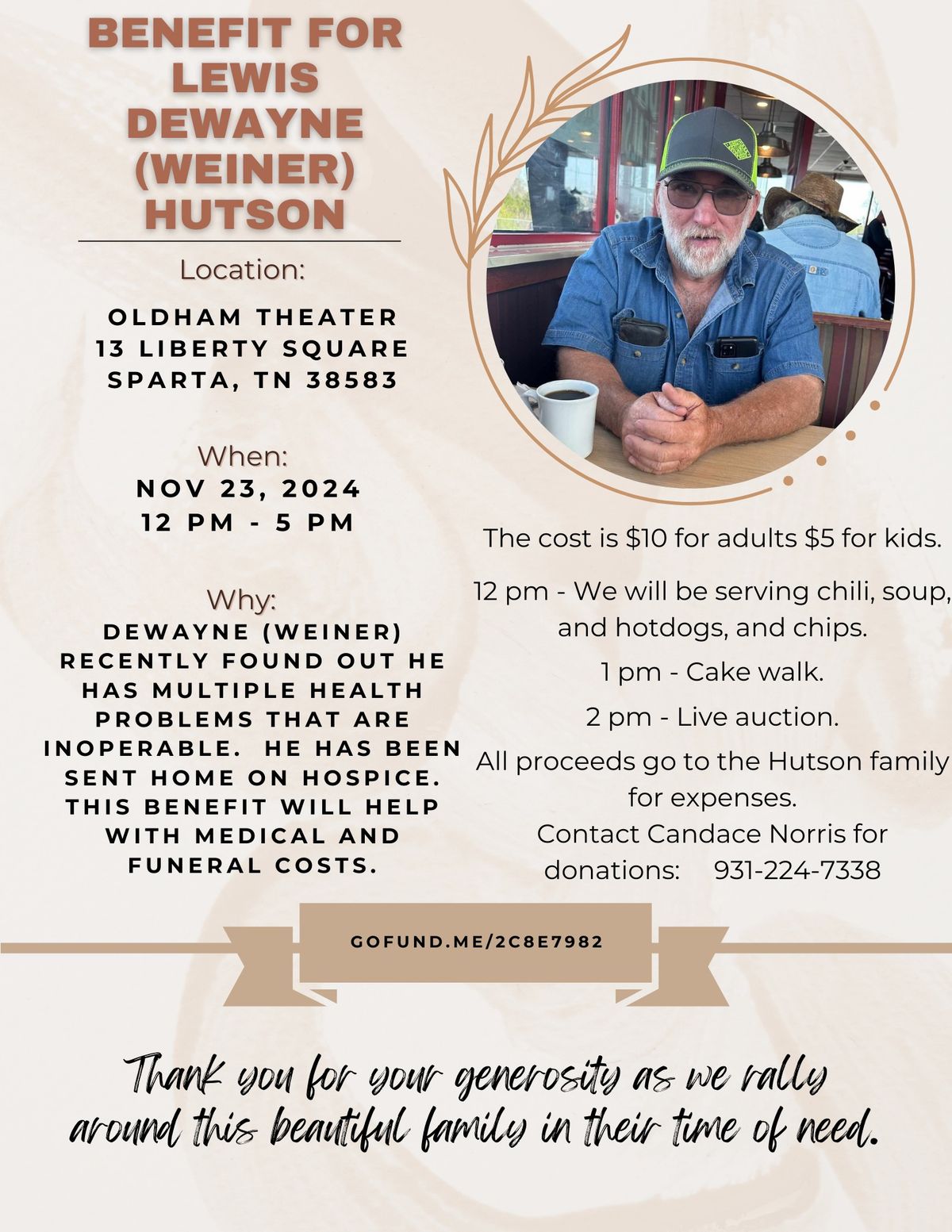 Benefit for Lewis Dewayne (Weiner) Hutson