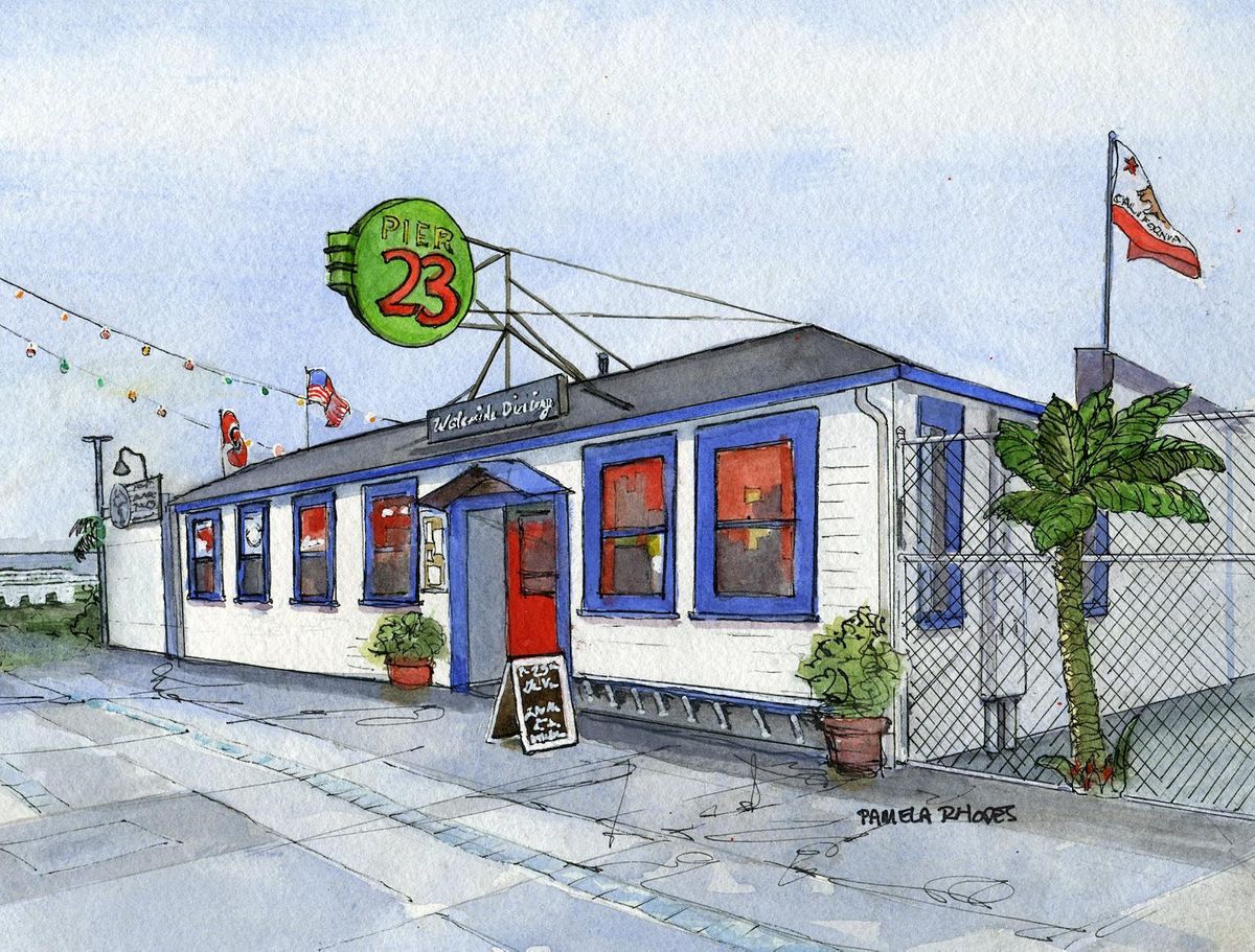 SAN FRANCISCO CAFE SOCIETY, sketch\/watercolor, Friday, April 1st, 8th, 15th
