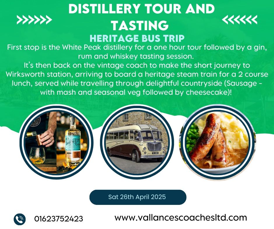 Heritage Bus Trip - Distillery Tour and Tasting followed by lunch on a steam train  